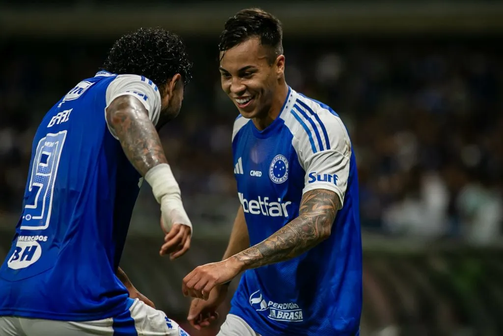 Kaio Jorge jogador do Cruzeiro comemora seu gol durante partida contra o Vila Nova-GO pela Copa Do Brasil 2025. Foto: Fernando Moreno/AGIF