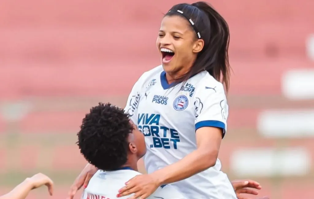 Jogadora do Bahia comemora gol contra o Red Bull Bragantino (Reprodução/Leticia Martins/Bahia)