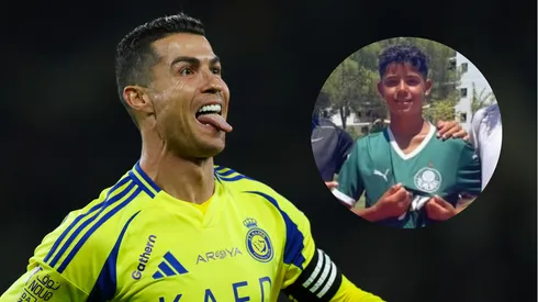 Filho de Cristiano Ronaldo ressurge em foto vestindo o manto do Palmeiras. Foto: GETTY IMAGES e Reprodução X