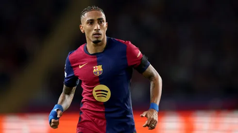 BARCELONA, SPAIN – APRIL 30: Raphinha of FC Barcelona during the UEFA Champions League 2024/25 Semi Final First Leg match between FC Barcelona and FC Internazionale Milano at Estadi Olimpic Lluis Companys on April 30, 2025 in Barcelona, Spain. (Photo by Carl Recine/Getty Images)