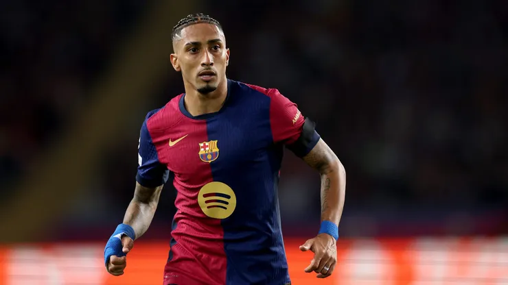 BARCELONA, SPAIN - APRIL 30: Raphinha of FC Barcelona during the UEFA Champions League 2024/25 Semi Final First Leg match between FC Barcelona and FC Internazionale Milano at Estadi Olimpic Lluis Companys on April 30, 2025 in Barcelona, Spain. (Photo by Carl Recine/Getty Images)