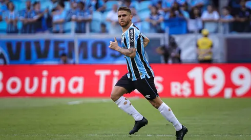 Cuellar jogador do Gremio durante partida contra o Sao Luiz-RS no estadio Arena do Gremio pelo campeonato Gaucho 2025.