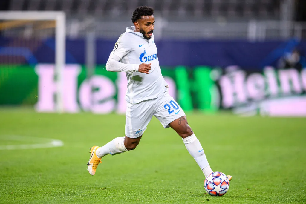 DORTMUND, GERMANY – OCTOBER 28: Wendel of St. Petersburg kicks the ball during the UEFA Champions League Group F stage match between Borussia Dortmund and Zenit St. Petersburg at Signal Iduna Park on October 28, 2020 in Dortmund, Germany. (Photo by Lukas Schulze/Getty Images)