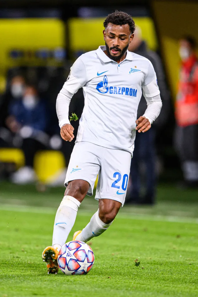DORTMUND, GERMANY – OCTOBER 28: Wendel of St. Petersburg kicks the ball during the UEFA Champions League Group F stage match between Borussia Dortmund and Zenit St. Petersburg at Signal Iduna Park on October 28, 2020 in Dortmund, Germany. (Photo by Lukas Schulze/Getty Images)