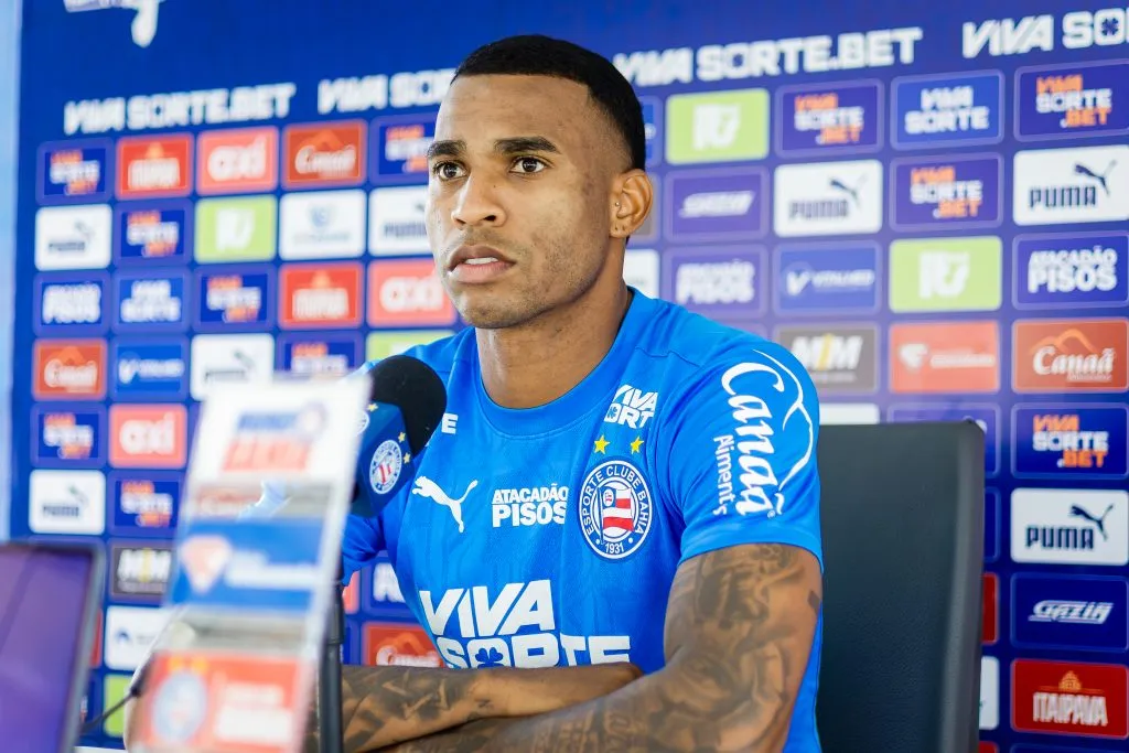 Jean Lucas dá entrevista coletiva no Bahia (Imagem: Letícia Martins/EC Bahia)