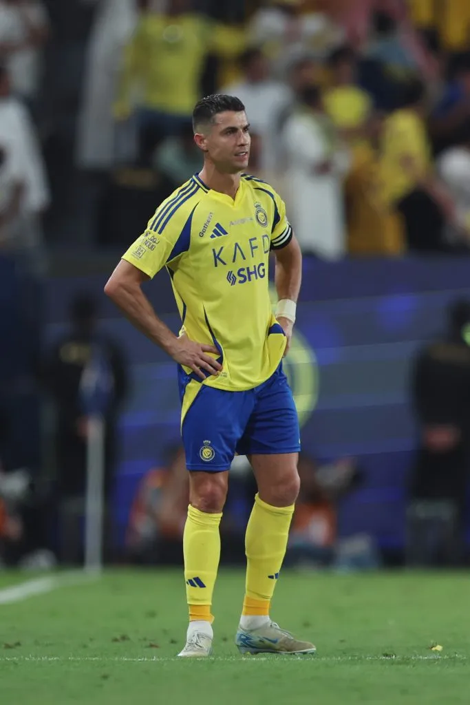 RIYADH, SAUDI ARABIA – MAY 07: Cristiano Ronaldo of Al Nassr looks dejected after Houssem Aouar of Al-Ittihad (not pictured) scores his team’s third goal during the Saudi Pro League match between Al Nassr and Al Ittihad at Al-Awwal Park on May 07, 2025 in Riyadh, Saudi Arabia. (Photo by Yasser Bakhsh/Getty Images)