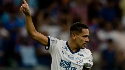BA – SALVADOR – 30/03/2025 – BRASILEIRO A 2025, BAHIA X CORINTHIANS – Gilberto jogador do Bahia comemora seu gol durante partida contra o Corinthians no estadio Arena Fonte Nova pelo campeonato Brasileiro A 2025. Foto: Jhony Pinho/AGIF