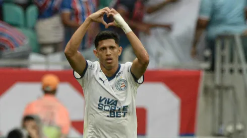 Erick Pulga jogador do Bahia comemora seu gol durante partida contra o Vitoria no estadio Arena Fonte Nova pelo campeonato Brasileiro A 2025. Foto: Jhony Pinho/AGIF