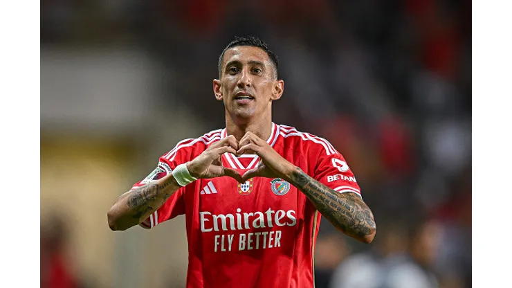 AVEIRO, PORTUGAL - AUGUST 9: Angel Di Maria of SL Benfica celebrates after scores his sides first goal during the Supercopa de Portugal Final match between SL Benfica v FC Porto at Estadio Municipal de Aveiro on August 9, 2023 in Aveiro, Portugal. (Photo by Octavio Passos/Getty Images)