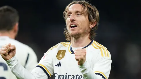 MADRID, SPAIN – DECEMBER 17: Luka Modric of Real Madrid celebrates scoring their team's fourth goal during the LaLiga EA Sports match between Real Madrid CF and Villarreal CF at Estadio Santiago Bernabeu on December 17, 2023 in Madrid, Spain. (Photo by Angel Martinez/Getty Images)