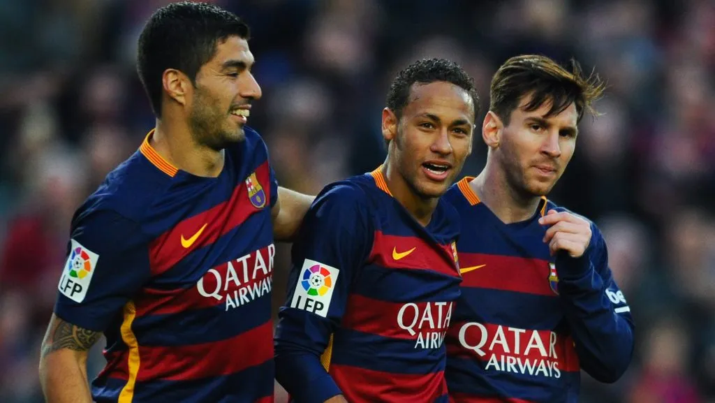 Suárez, Neymar e Messi pelo Barcelona.  (Photo by David Ramos/Getty Images)