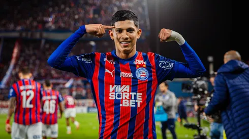 Erick Pulga, atacante do Bahia, comemora gol contra o Nacional, pela Libertadores (Imagem: Letícia Martins/EC Bahia)