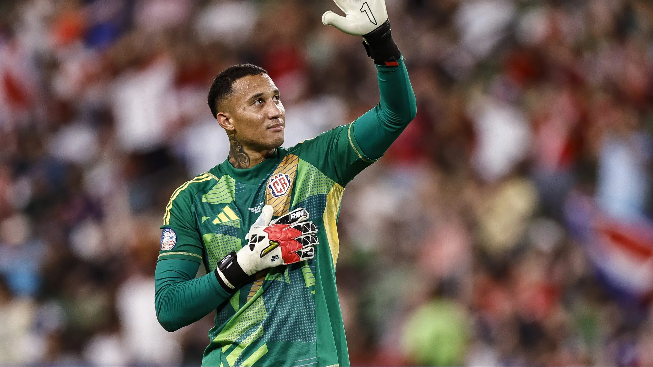 AUSTIN, TEXAS – JULY 02: Patrick Sequeira of Costa Rica reacts after winning 2-1 the CONMEBOL Copa America 2024 Group D match between Costa Rica and Paraguay at Q2 Stadium on July 02, 2024 in Austin, Texas. (Photo by Buda Mendes/Getty Images)