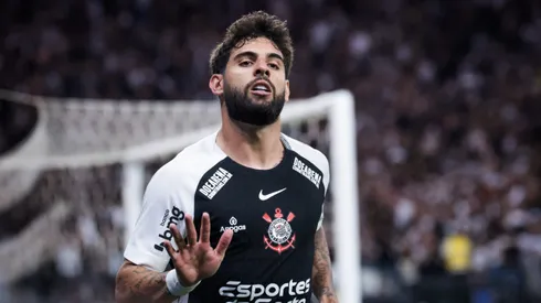 Yuri Alberto jogador do Corinthians comemora seu gol durante partida contra o Santos no estadio Arena Corinthians pelo campeonato Brasileiro A 2025. Foto: Marcello Zambrana/AGIF