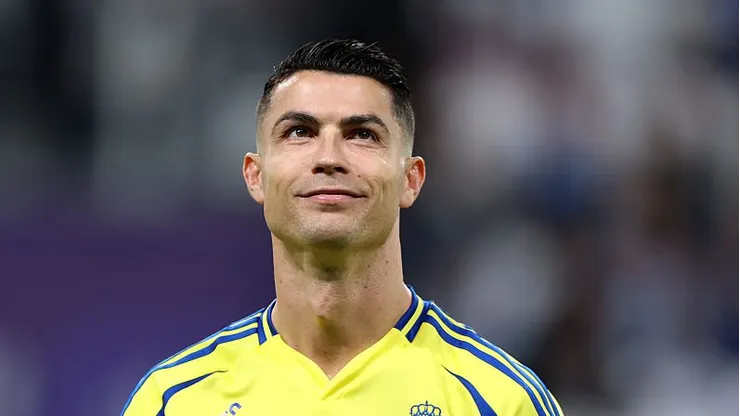 RIYADH, SAUDI ARABIA - APRIL 04: Cristiano Ronaldo of Al Nassr looks on prior to the Saudi Pro League match between Al Hilal v Al Nassr in the Kingdom Arena on April 04, 2025 in Riyadh, Saudi Arabia. (Photo by Yasser Bakhsh/Getty Images)