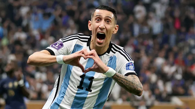 LUSAIL CITY, QATAR - DECEMBER 18: Angel Di Maria of Argentina celebrates after scoring the team's second goal during the FIFA World Cup Qatar 2022 Final match between Argentina and France at Lusail Stadium on December 18, 2022 in Lusail City, Qatar. (Photo by Catherine Ivill/Getty Images)