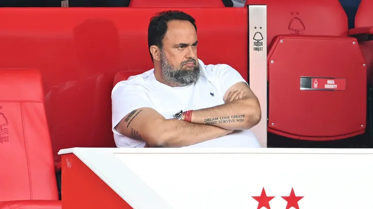 NOTTINGHAM, ENGLAND - AUGUST 17: Evangelos Marinakis, Owner of Nottingham Forest, looks on during the Premier League match between Nottingham Forest FC and AFC Bournemouth at City Ground on August 17, 2024 in Nottingham, England. (Photo by Michael Regan/Getty Images)