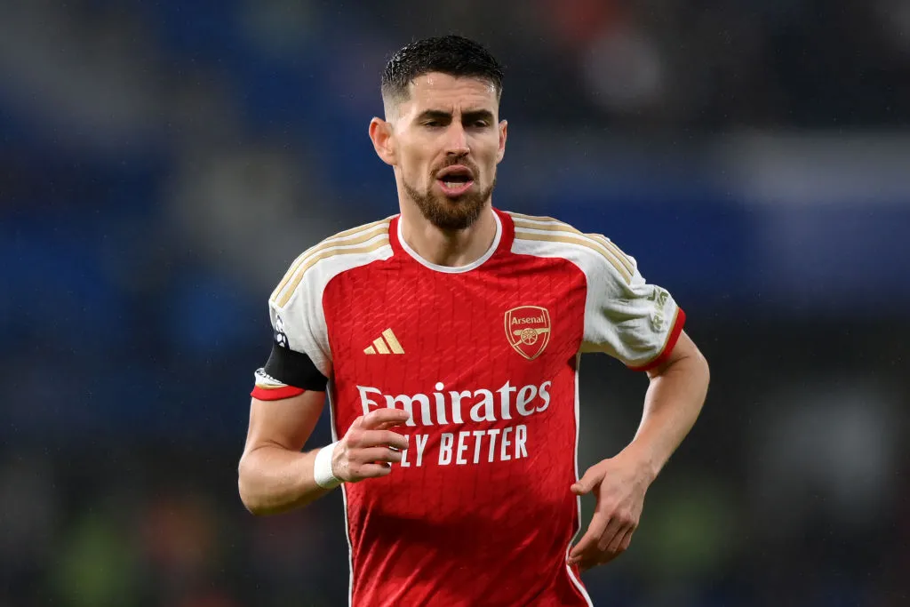 LONDON, ENGLAND – OCTOBER 21: Jorginho of Arsenal during the Premier League match between Chelsea FC and Arsenal FC at Stamford Bridge on October 21, 2023 in London, England. (Photo by Justin Setterfield/Getty Images)
