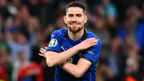LONDON, ENGLAND – JULY 06: Jorginho of Italy celebrates scoring their sides winning penalty in the penalty shoot out during the UEFA Euro 2020 Championship Semi-final match between Italy and Spain at Wembley Stadium on July 06, 2021 in London, England. (Photo by Claudio Villa/Getty Images)