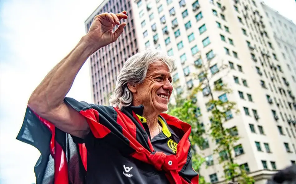 Jorge Jesus, em festa do título da Libertadores em 2019.