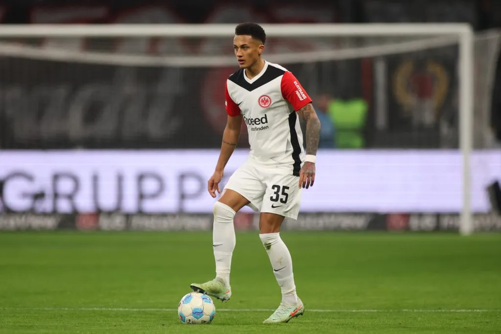 FRANKFURT AM MAIN, GERMANY – FEBRUARY 16: Tuta of Eintracht Frankfurt controls the ball controls the ball during the Bundesliga match between Eintracht Frankfurt and Holstein Kiel at Deutsche Bank Park on February 16, 2025 in Frankfurt am Main, Germany. (Photo by Alex Grimm/Getty Images)