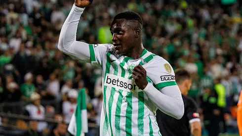 MEDELLIN, COLOMBIA – APRIL 2: Kevin Viveros of Atletico Nacional celebrates his goal during the Copa CONMEBOL Libertadores 2025 match between Atletico Nacional and Nacional at Estádio Atanasio Girardot on April 2, 2025 in Medellin, Colombia. (Photo by Mauricio Duque/Eurasia Sport Images/Getty Images)