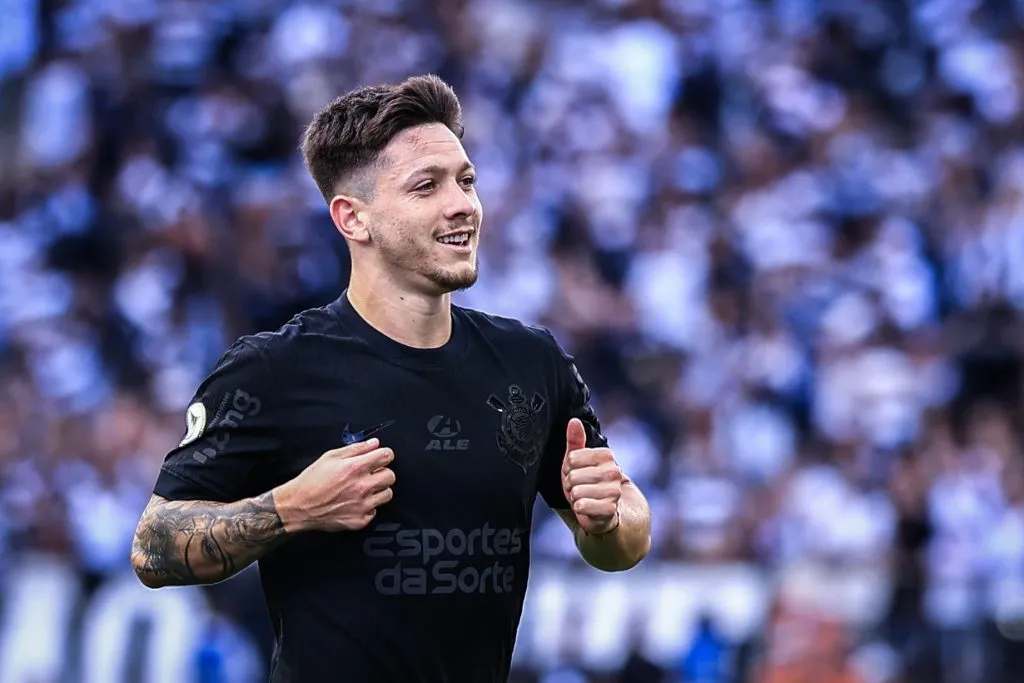 SP – SAO PAULO – 24/11/2024 – BRASILEIRO A 2024, CORINTHIANS X VASCO – Garro jogador do Corinthians comemora seu gol durante partida contra o Vasco no estadio Arena Corinthians pelo campeonato Brasileiro A 2024. Foto: Marcello Zambrana/AGIF