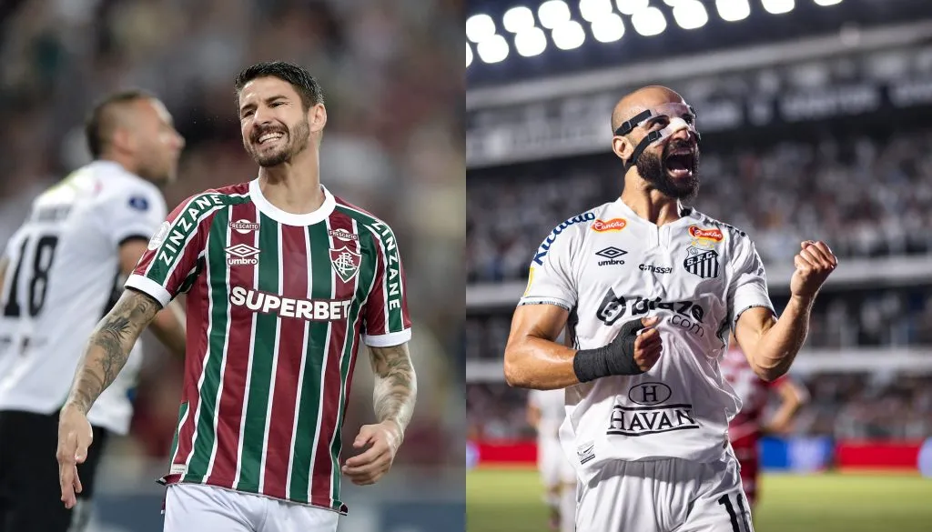 Everaldo, atacante do Fluminense, e Thaciano, do Santos (Imagem: Reinaldo Campos/AGIF / Thiago Ribeiro/AGIF)