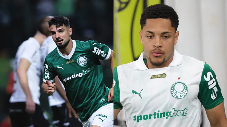 Flaco López e Vitor Roque, centroavantes do Palmeiras (Imagem: Ettore Chiereguini/AGIF / Gilson Lobo/AGIF / Antenados)