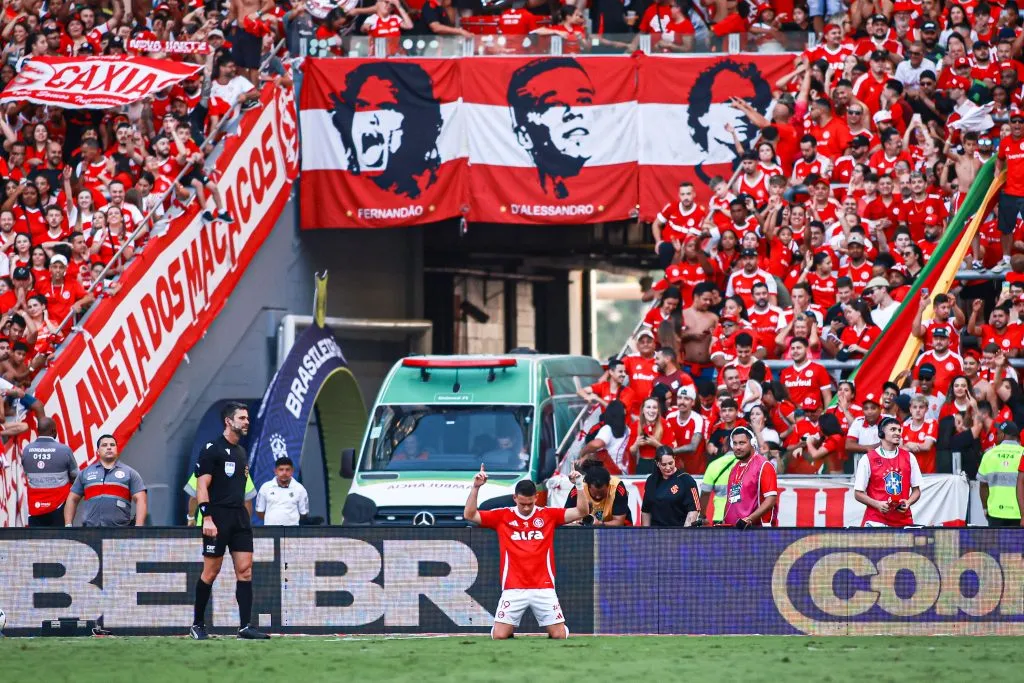RS – PORTO ALEGRE – 26/04/2025 – BRASILEIRO A 2025, INTERNACIONAL X JUVENTUDE – Rafael Borre jogador do Internacional comemora seu gol durante partida contra o Juventude no estadio Beira-Rio pelo campeonato Brasileiro A 2025. Foto: Maxi Franzoi/AGIF