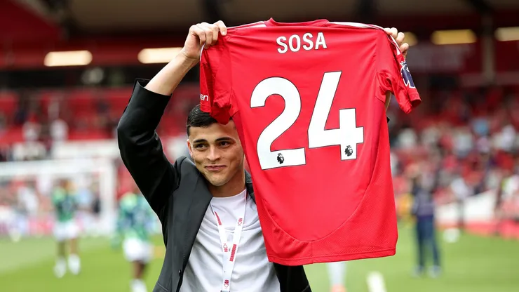 Nottingham Forest new signing Ramon Sosa is introduced to the crow during the Premier League match between Nottingham Forest FC and AFC Bournemouth at City Ground on August 17, 2024 in Nottingham, England. (Photo by David Rogers/Getty Images)