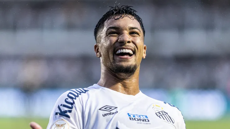 Marcos Leonardo jogador do Santos comemora seu gol durante partida contra o Vasco no estadio Vila Belmiro pelo campeonato Brasileiro A 2023.