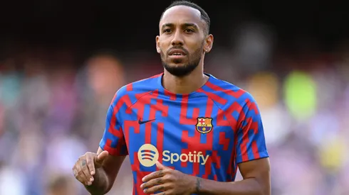 Pierre-Emerick Aubameyang of Barcelona warms up prior to the LaLiga Santander match between FC Barcelona and Real Valladolid CF at Camp Nou on August 28, 2022 in Barcelona, Spain.