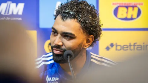 Gabigol durante sua apresentacao oficial como jogador do Cruzeiro em coletiva de imprensa realizada no Mineirao. Foto: Fernando Moreno/AGIF