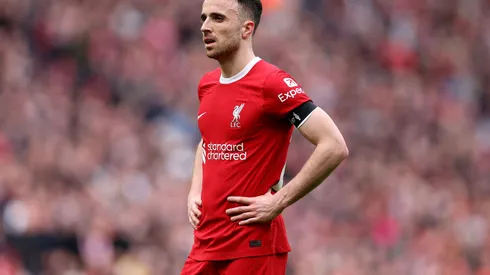 LIVERPOOL, ENGLAND – APRIL 14: Diogo Jota of Liverpool in action during the Premier League match between Liverpool FC and Crystal Palace at Anfield on April 14, 2024 in Liverpool, England. (Photo by Michael Steele/Getty Images)