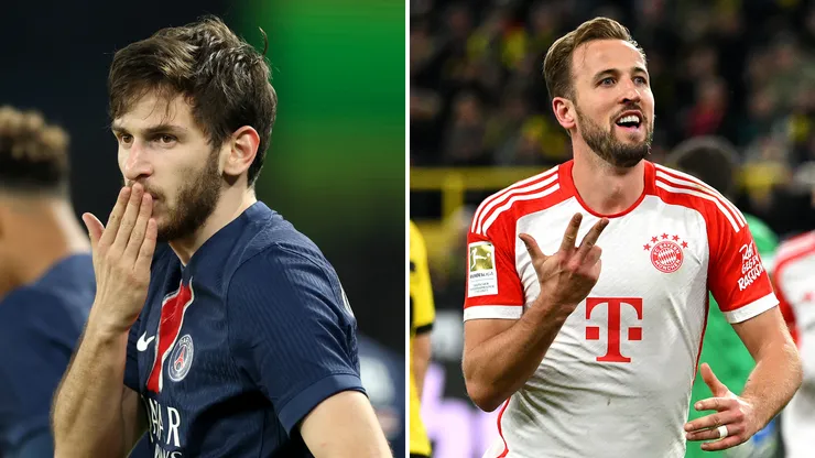 Foto 1: Carl Recine/Getty Images /Foto 2: Stuart Franklin/Getty Images - Kvaratskhelia, do PSG, e Harry Kane, do Bayern de Munique.