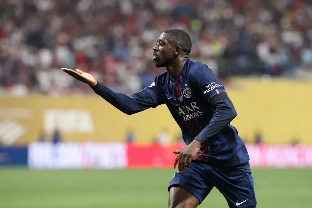 Dembélé comemorando gol da classificação contra o Bayern de Munique no Mundial de Clubes de 2025. (Photo by Kevin C. Cox/Getty Images)