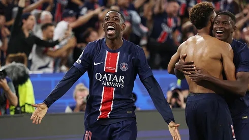 MUNICH, GERMANY – MAY 31: Ousmane Dembele of Paris Saint-Germain celebrates after Desire Doue of Paris Saint-Germain scores his team's third goal during the UEFA Champions League Final 2025 between Paris Saint-Germain and FC Internazionale Milano at Munich Football Arena on May 31, 2025 in Munich, Germany. (Photo by Lars Baron/Getty Images)