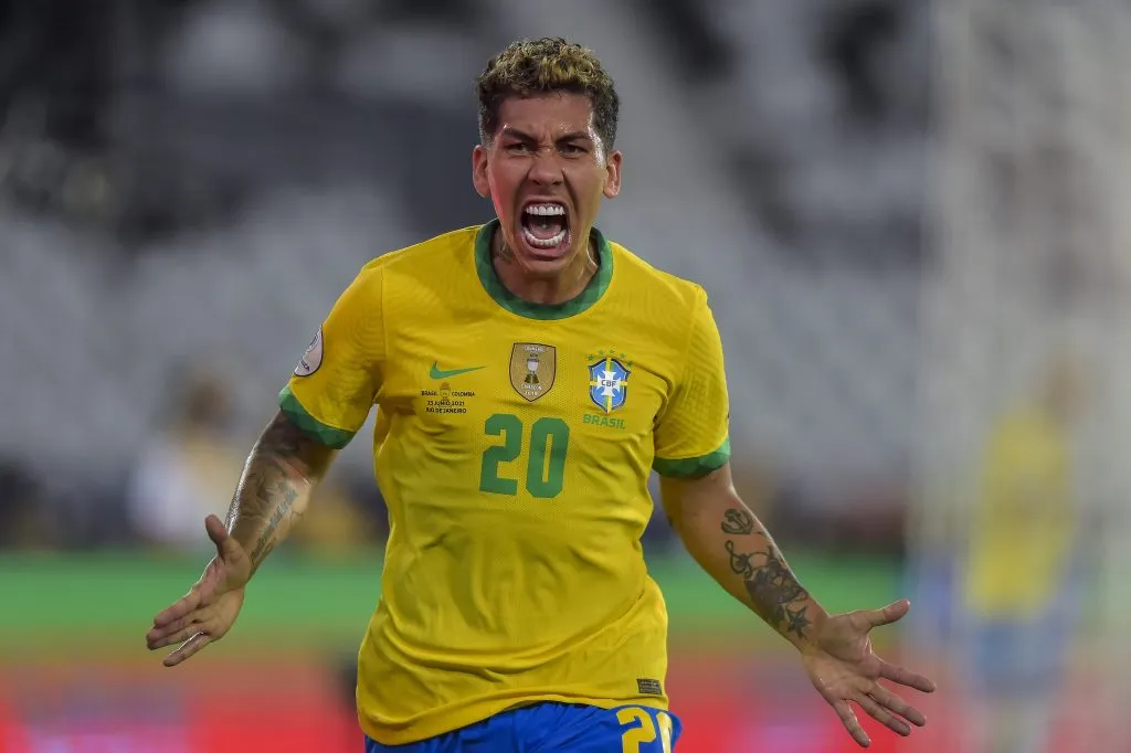 RJ – Rio de Janeiro – 23/06/2021 – COPA AMERICA 2021, BRASIL X COLOMBIA – Roberto Firmino jogador do Brasil comemora seu gol durante partida contra o Colombia no estadio Engenhao pelo campeonato Copa America 2021. Foto: Thiago Ribeiro/AGIF