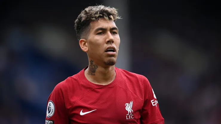 Roberto Firmino of Liverpool looks on during the Premier League match between Everton FC and Liverpool FC at Goodison Park on September 03, 2022 in Liverpool, England.