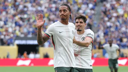 EAST RUTHERFORD, NEW JERSEY – JULY 08: Joao Pedro celebrates scoring his team's first goal with teammate Pedro Neto #7 of Chelsea FC during the FIFA Club World Cup 2025 semi-final match between Fluminense FC and Chelsea FC at MetLife Stadium on July 08, 2025 in East Rutherford, New Jersey. (Photo by Buda Mendes/Getty Images)