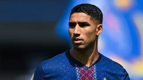 EAST RUTHERFORD, NEW JERSEY – JULY 09: Achraf Hakimi #2 of Paris Saint-Germain looks on prior to the FIFA Club World Cup 2025 semi-final match between Paris Saint-Germain and Real Madrid CF at MetLife Stadium on July 09, 2025 in East Rutherford, New Jersey. (Photo by David Ramos/Getty Images)