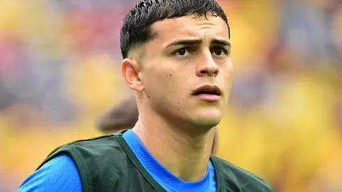 HOUSTON, TEXAS – JUNE 24: Ramon Sosa of Paraguay gestures prior to the CONMEBOL Copa America 2024 Group D match between Colombia and Paraguay at NRG Stadium on June 24, 2024 in Houston, Texas. (Photo by Logan Riely/Getty Images)