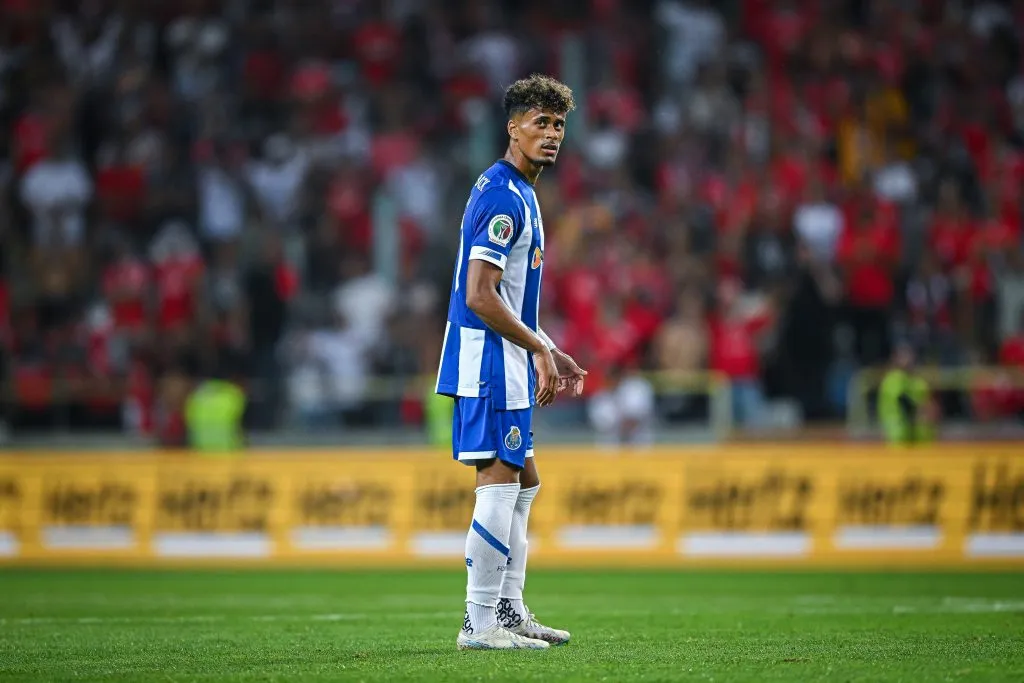 AVEIRO, PORTUGAL – AUGUST 9: Goncalo Borges of FC Porto reacts during the Supercopa de Portugal Final match between SL Benfica v FC Porto at Estadio Municipal de Aveiro on August 9, 2023 in Aveiro, Portugal. (Photo by Octavio Passos/Getty Images)