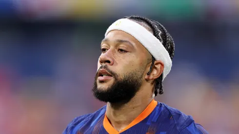 Memphis Depay of the Netherlands looks on during the UEFA EURO 2024 round of 16 match between Romania and Netherlands at Munich Football Arena on July 02, 2024 in Munich, Germany.