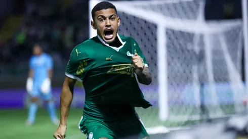 Riquelme Fillipi jogador do Palmeiras comemora seu gol durante partida contra o Gremio no estadio Arena Barueri pelo campeonato Copa Sao Paulo 2025.