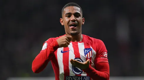 MADRID, SPAIN – JANUARY 18: Samuel Lino of Atletico Madrid celebrates scoring his team's first goal during the Copa del Rey Round of 16 match between Atletico Madrid and Real Madrid CF at Civitas Metropolitano Stadium on January 18, 2024 in Madrid, Spain. (Photo by David Ramos/Getty Images)