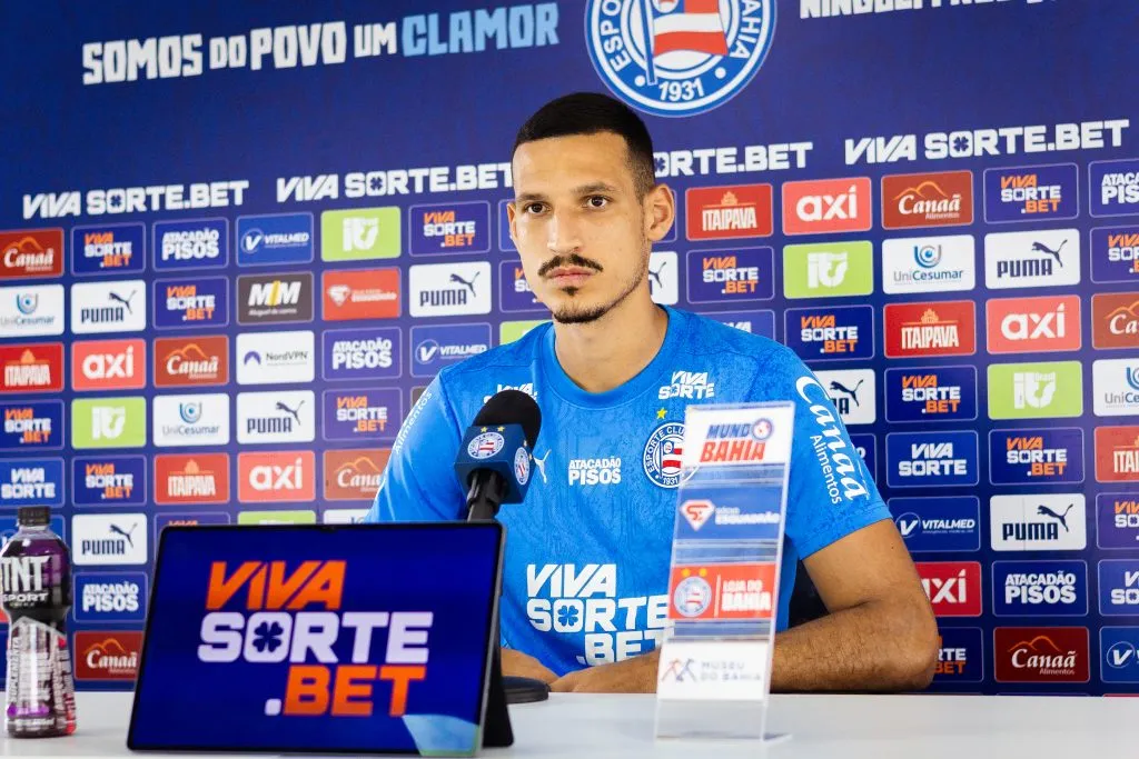 Gabriel Xavier, zagueiro do Bahia, em entrevista coletiva (Imagem: Letícia Martins/EC Bahia)