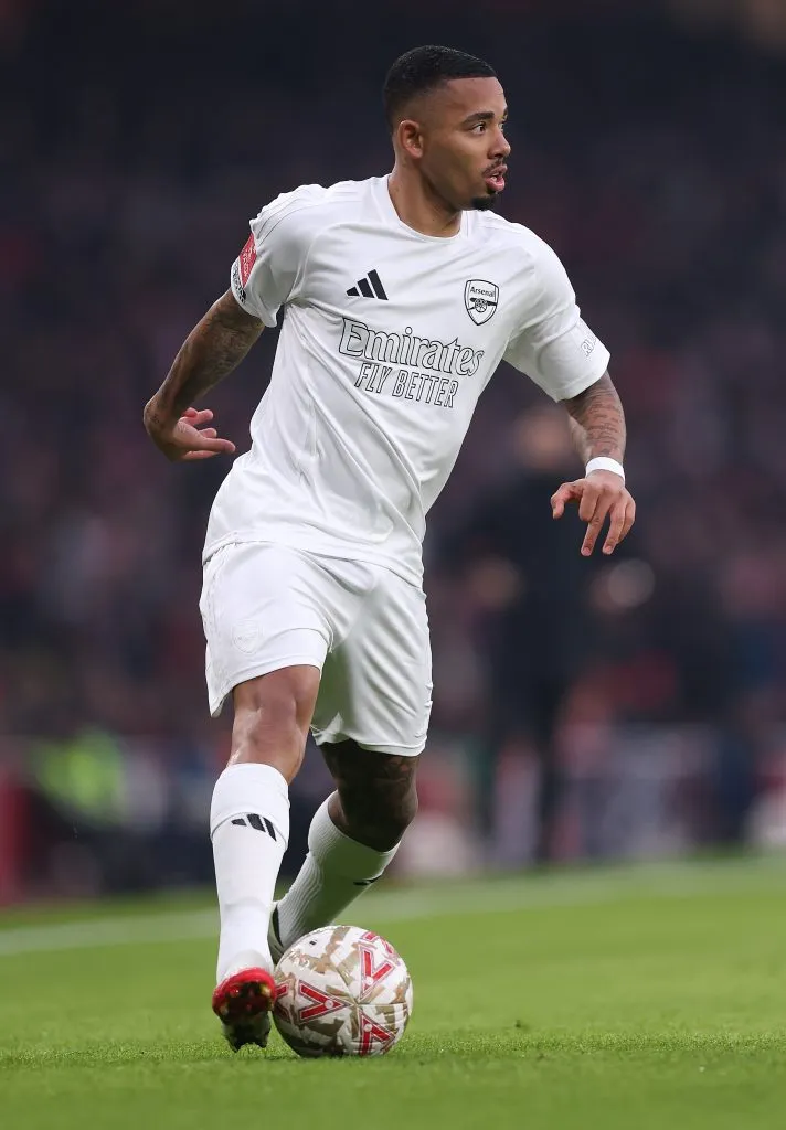 LONDON, ENGLAND – JANUARY 12: Gabriel Jesus of Arsenl during the Emirates FA Cup Third Round match between Arsenal and Manchester United at Emirates Stadium on January 12, 2025 in London, England. (Photo by Julian Finney/Getty Images)