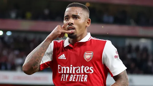 Gabriel Jesus comemorando gol pelo Arsenal. (Photo by Catherine Ivill/Getty Images)